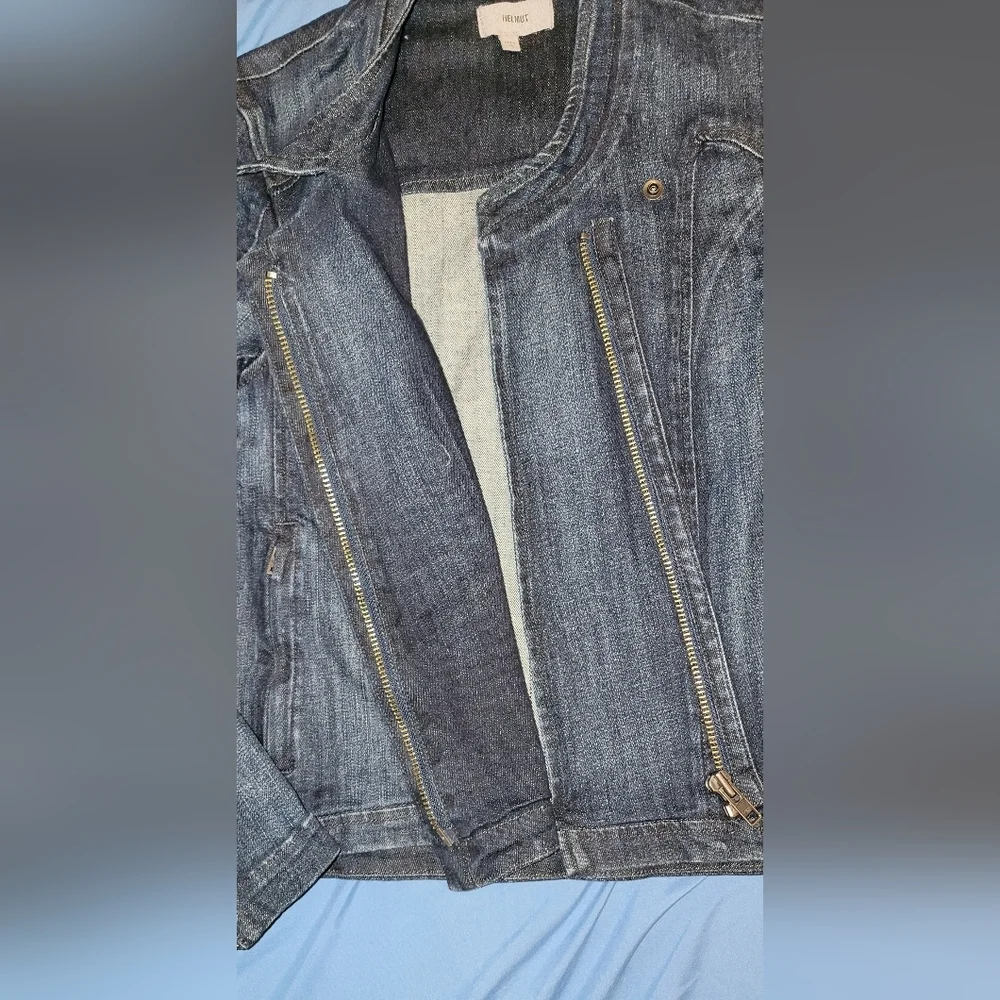 Helmut Lang denim motorcycle jacket women's size S - Picture 4 of 7